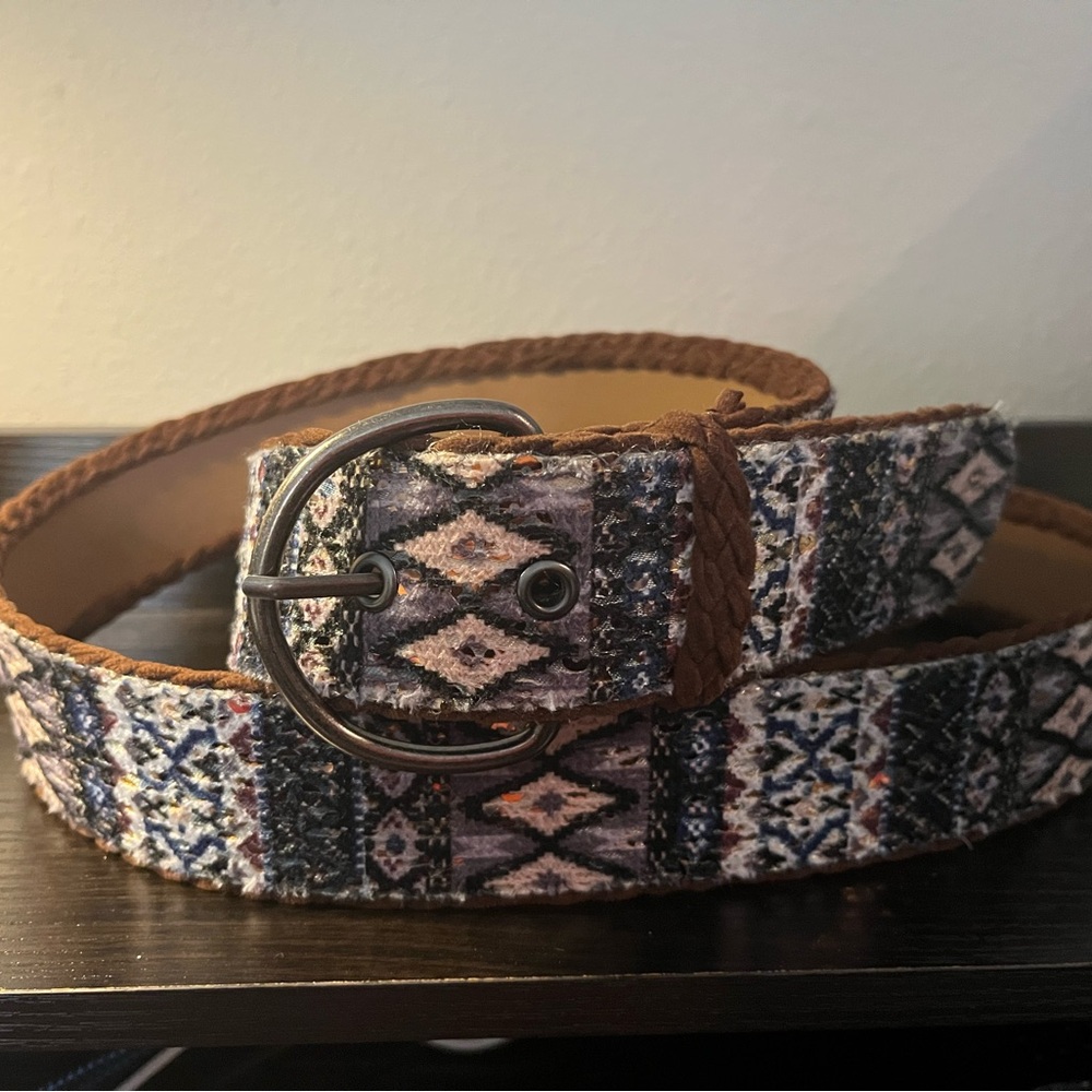 Southwestern Patterned Fabric Belt with Metal Buckle